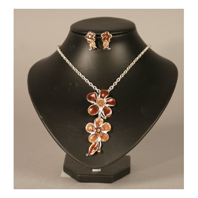 Halsband och örhänge brun blomma